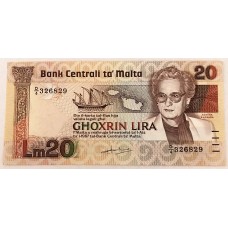 MALTA 1986 . TWENTY 20 LIRA BANKNOTE